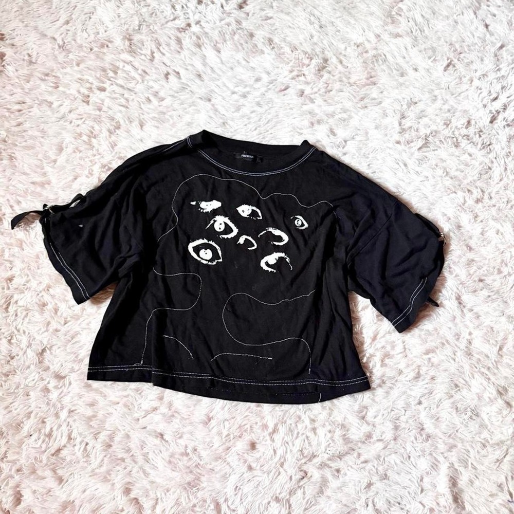 Edgy Punk Grunge Gothic Oversized Boxy Crop Top Womens S Skater Alternative Dark